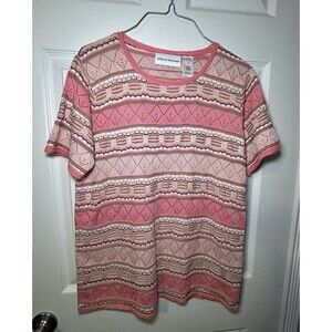 Alfred Dunner Women’s Short Sleeve Crochet Knit Stripe Blouse Size Medium NWOT